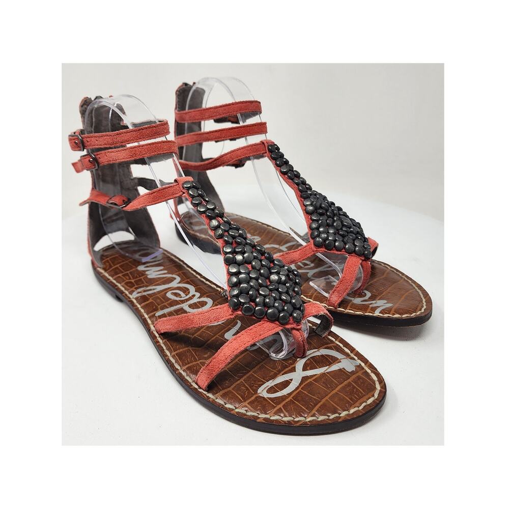 Sam Edelman Ginger Gladiator Sandals Women 6.5M Coral Suede Studded Flat